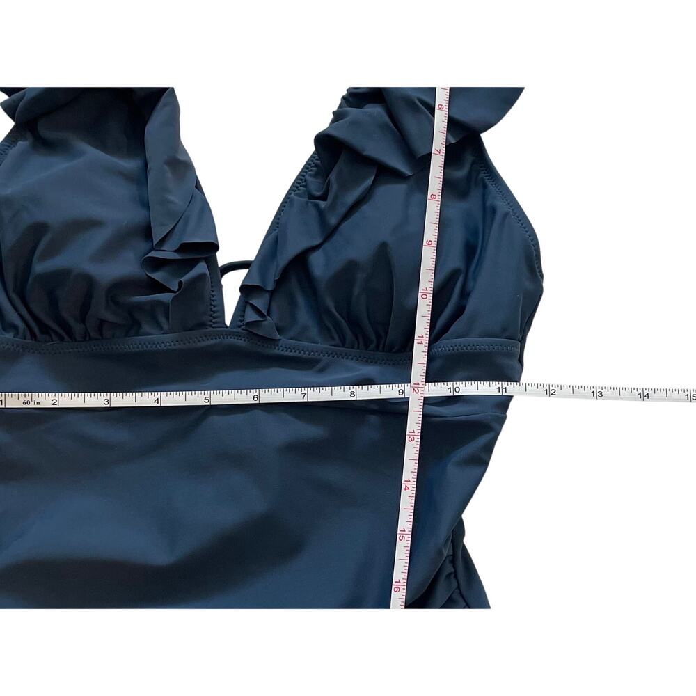 NWT Cupshe Ruffle Dark Blue One Piece Swimsuit, Ruching, Size M - Picture 8 of 9